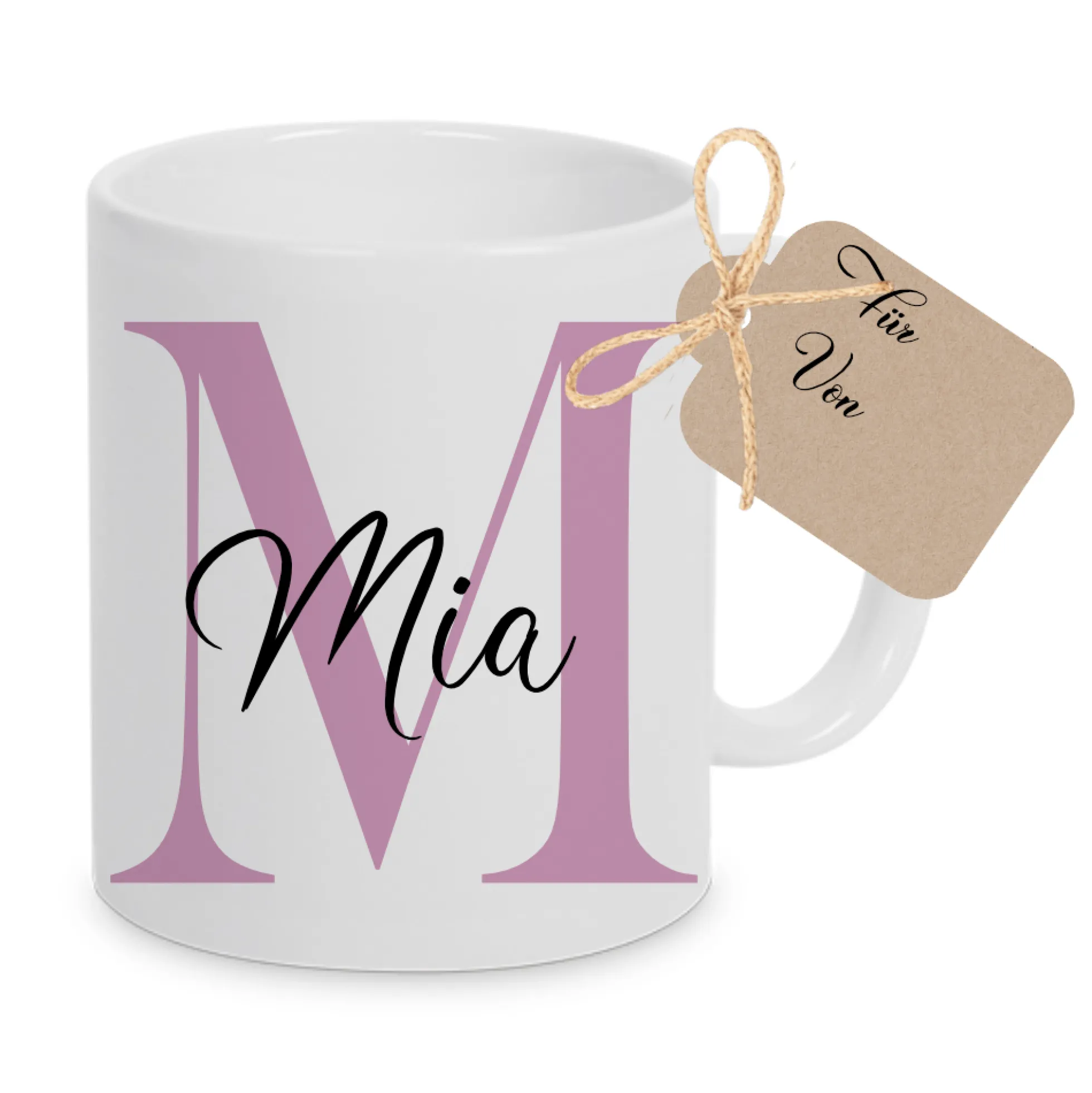 Tasse mit Name und Buchstabe Initiale Monogramm personalisiert mit Namen und Buchstabe als Buchstabentasse weiß Keramik