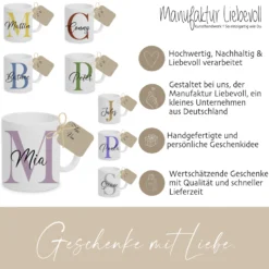 Tasse mit Name und Buchstabe Initiale Monogramm personalisiert mit Namen und Buchstabe als Buchstabentasse weiß Keramik