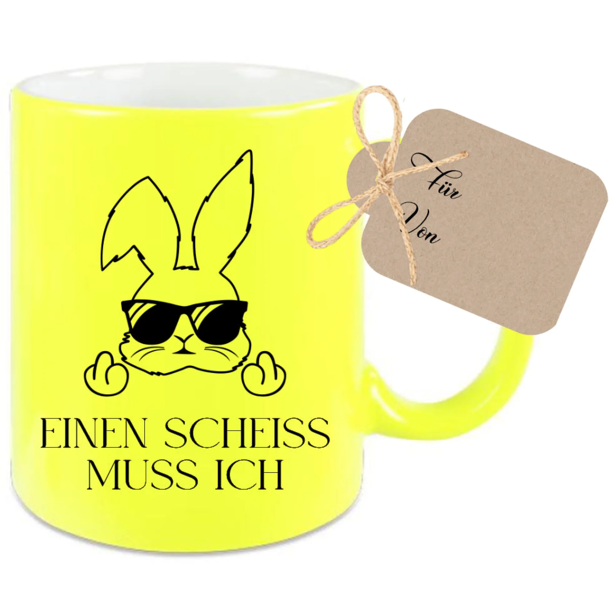 Tasse mit Spruch: Einen Scheiss muss ich | Witzige Ostertasse in Neon mit Osterhasen | 4 Tassenfarben zur Auswahl