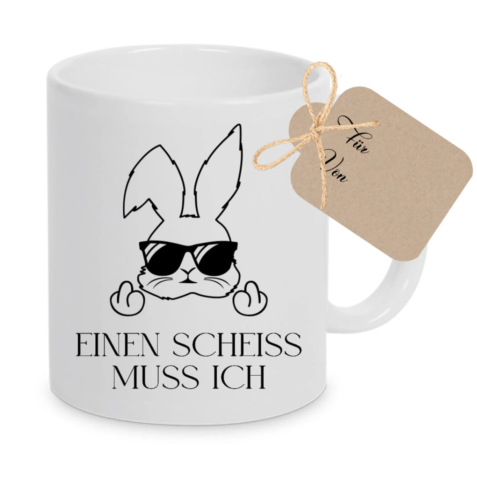 Tasse mit Spruch: Einen Scheiss muss ich | Witzige Ostertasse in Neon mit Osterhasen | 4 Tassenfarben zur Auswahl