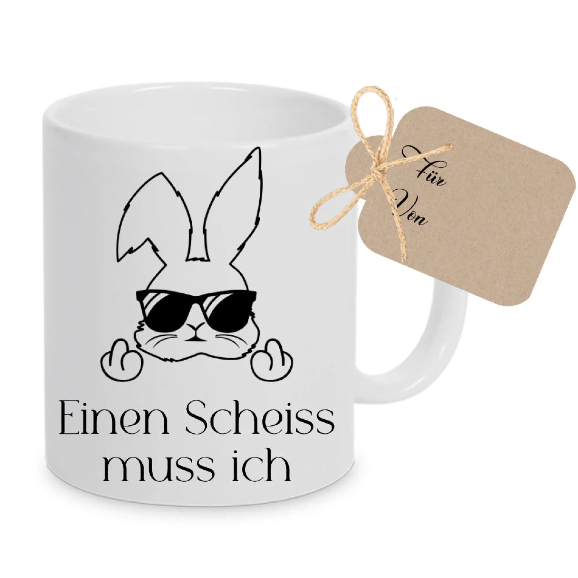 Tasse mit Spruch: Einen Scheiss muss ich | Witzige Ostertasse in Neon mit Osterhasen | 4 Tassenfarben zur Auswahl