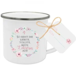 Tasse mit Spruch "So sieht die liebste, tollste, beste Lehrerin aus!" | Schönes Geschenk für die Klassen- und Grundschullehrerin als Dankeschön | inkl. Geschenkanhänger
