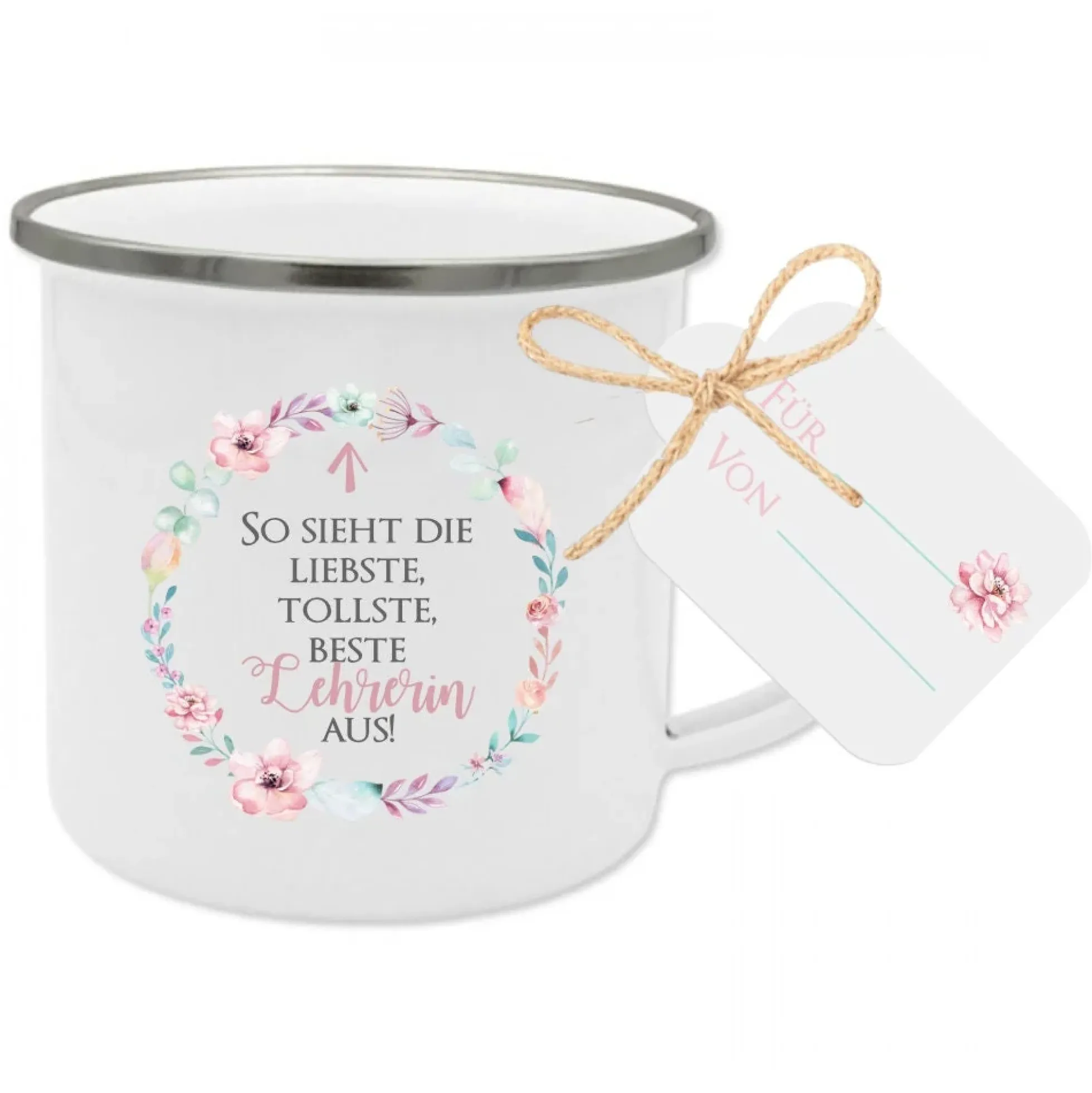 Tasse mit Spruch "So sieht die liebste, tollste, beste Lehrerin aus!" | Schönes Geschenk für die Klassen- und Grundschullehrerin als Dankeschön | inkl. Geschenkanhänger