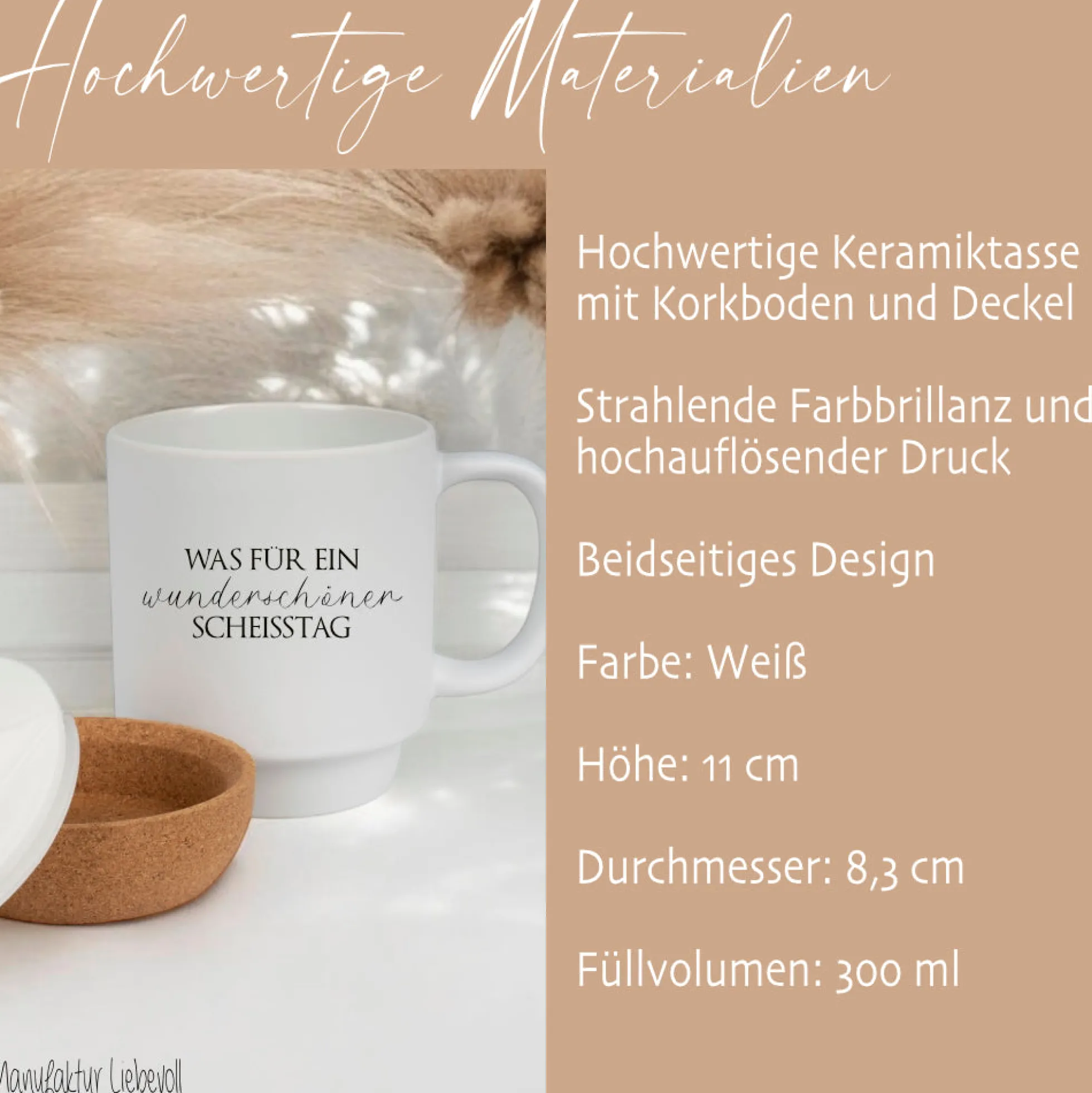 Tasse mit Spruch "Was für ein wunderschöner Scheisstag" Kaffeetasse "Einatmen Ausatmen Lächeln" Becher mit Kork Deckel