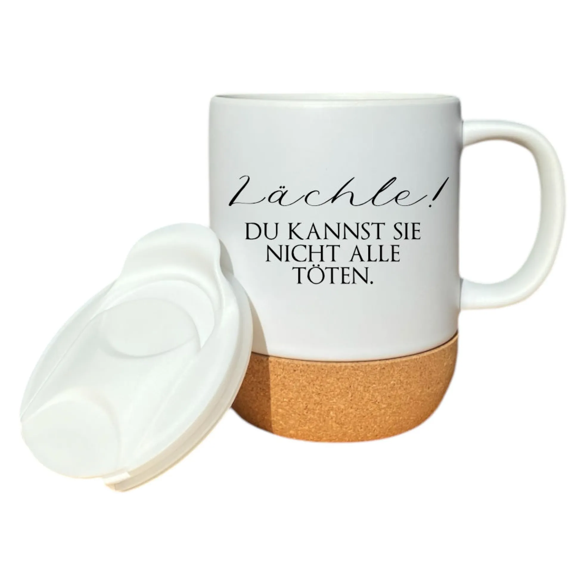 Tasse mit Spruch "Was für ein wunderschöner Scheisstag" Kaffeetasse "Einatmen Ausatmen Lächeln" Becher mit Kork Deckel