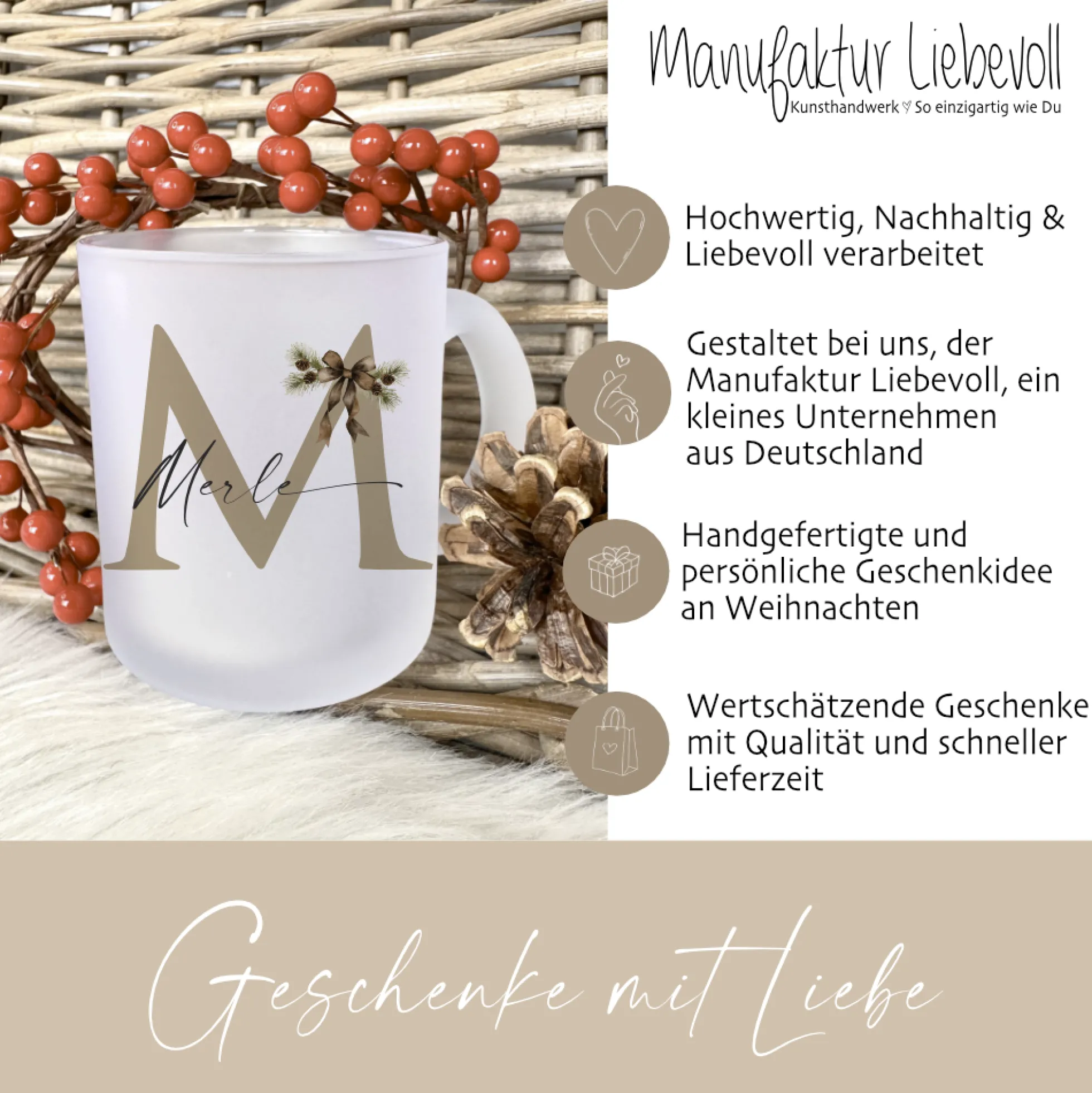 Tasse "Weihnachtsschleife" Geschenk Weihnachten m. Namen personalisiert I Weihnachtstasse Weihnachtsgeschenk I Nikolaus Geschenk Glühweintasse