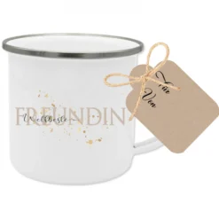 Tasse "Weltbeste Freundin" | Tolles Freundschaftsgeschenk | Emailletasse mit Geschenkanhänger | 2 Motivvarianten zur Auswahl