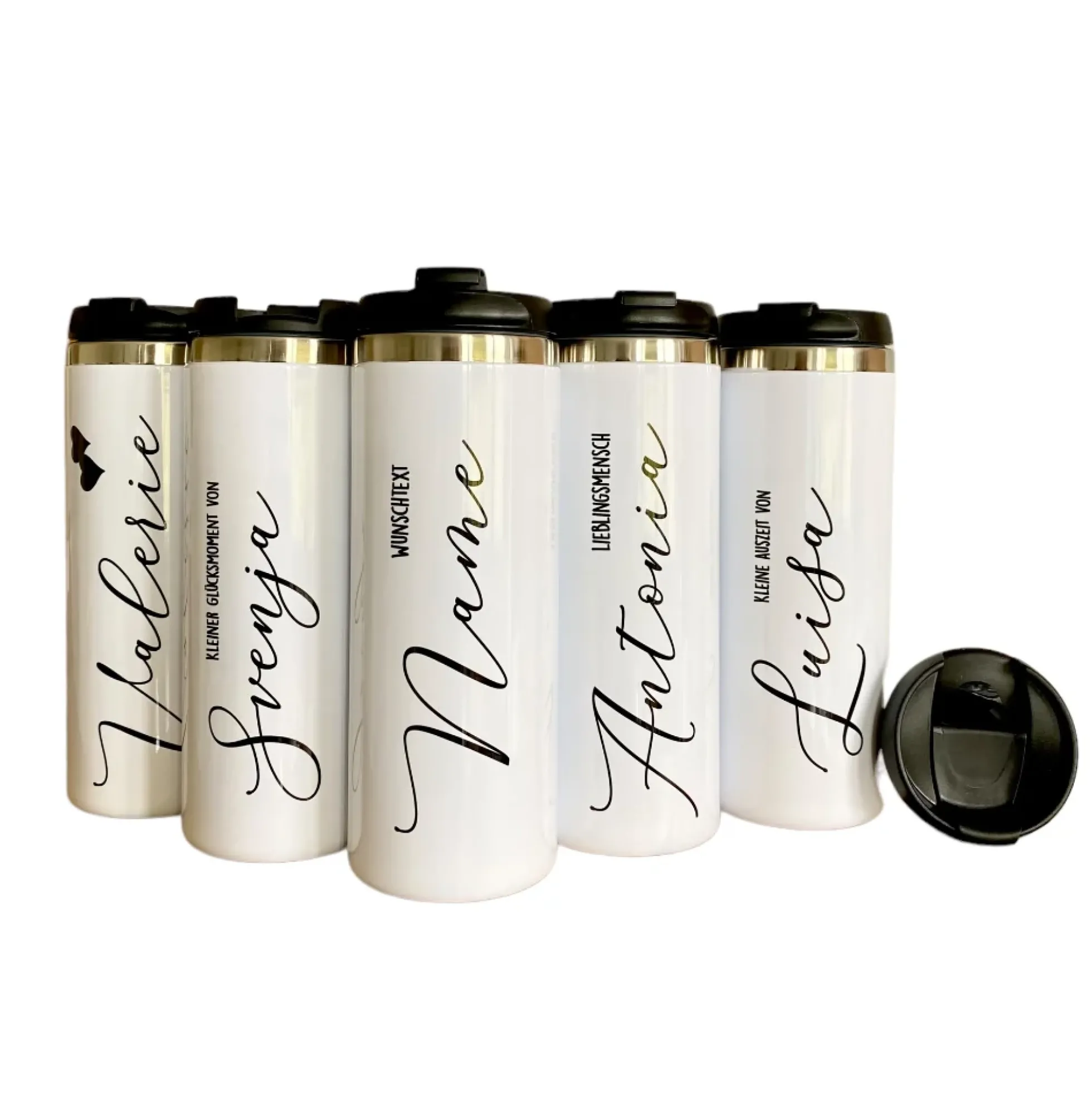 Thermobecher aus Edelstahl mit Namen u. Wunschtext für Sie u. Ihn | Personalisiertes Geschenk für Frauen u. Männer | Geschenkidee zum Geburtstag, als Dankeschön | Kaffeebecher für die beste Freundin | 5 Motivvarianten