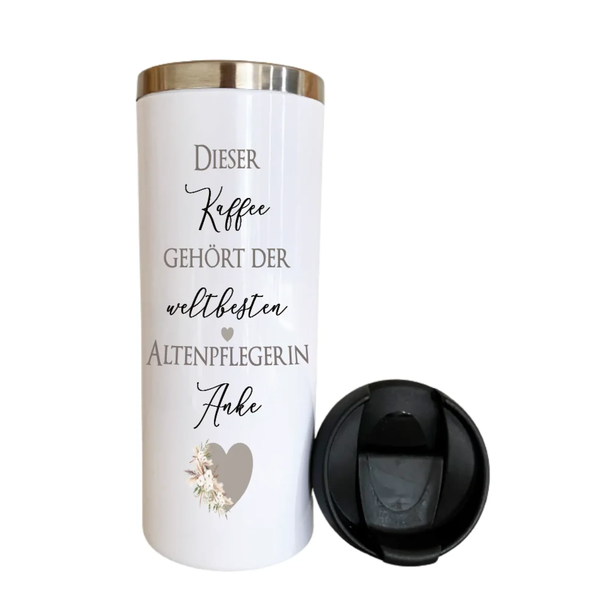 Thermobecher aus Edelstahl mit Namen und Berufsbezeichnung / Hobby für Sie u. Ihn | Personalisiertes Geschenk für Frauen u. Männer | Geschenkidee zum Geburtstag, als Dankeschön, Abschied Kollegin | Kaffeebecher | 2 Motivvarianten