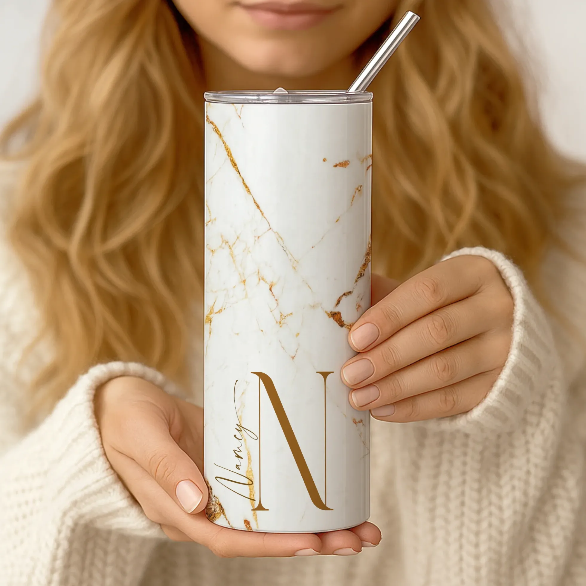 Thermobecher personalisiert 20 oz – Edelstahl Kaffeebecher to go mit Strohhalm, Doppelwandig, Geschenk für Frauen, Beste Freundin Geschenk
