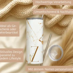 Thermobecher personalisiert 20 oz – Edelstahl Kaffeebecher to go mit Strohhalm, Doppelwandig, Geschenk für Frauen, Beste Freundin Geschenk