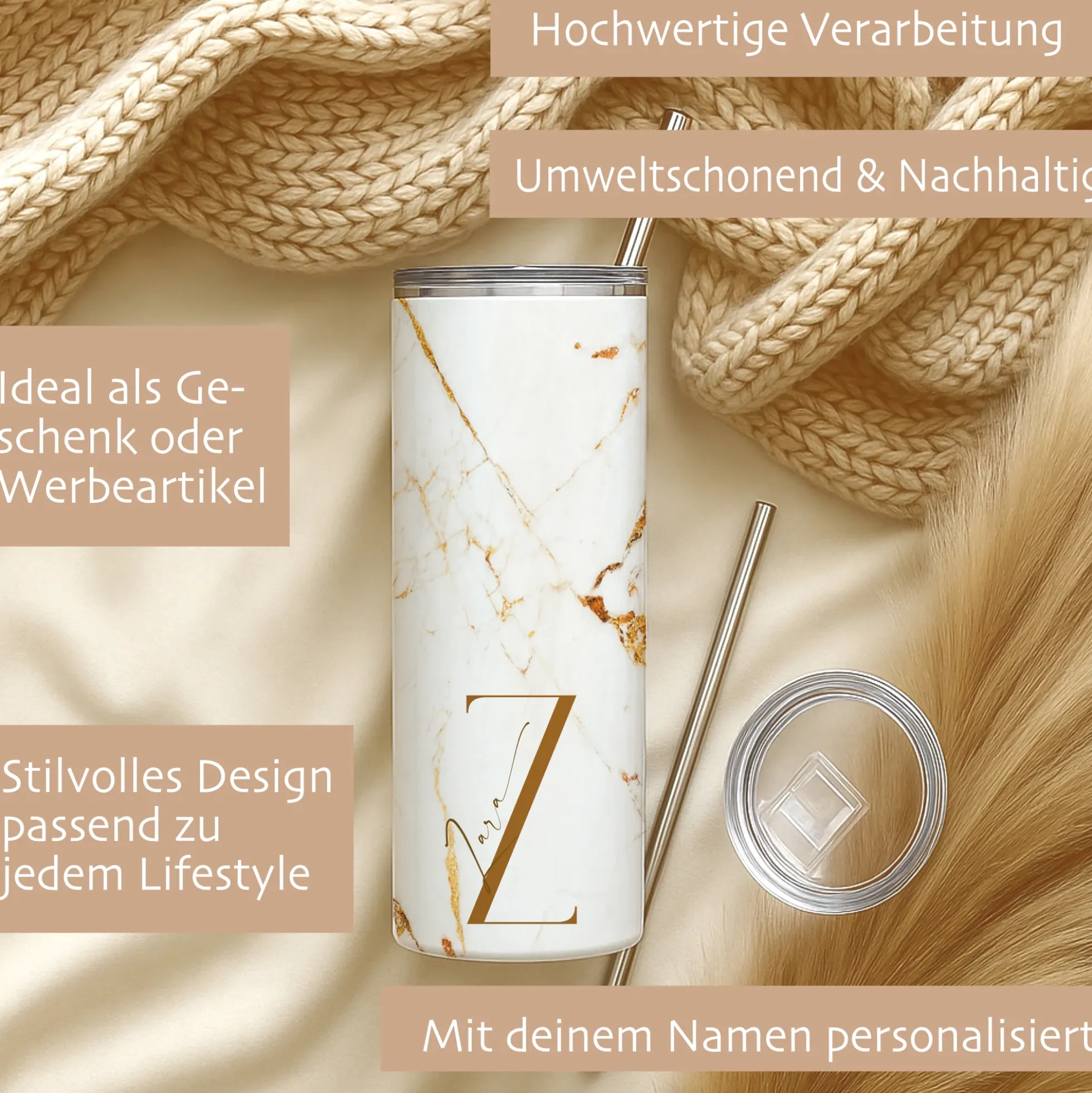 Thermobecher personalisiert 20 oz – Edelstahl Kaffeebecher to go mit Strohhalm, Doppelwandig, Geschenk für Frauen, Beste Freundin Geschenk