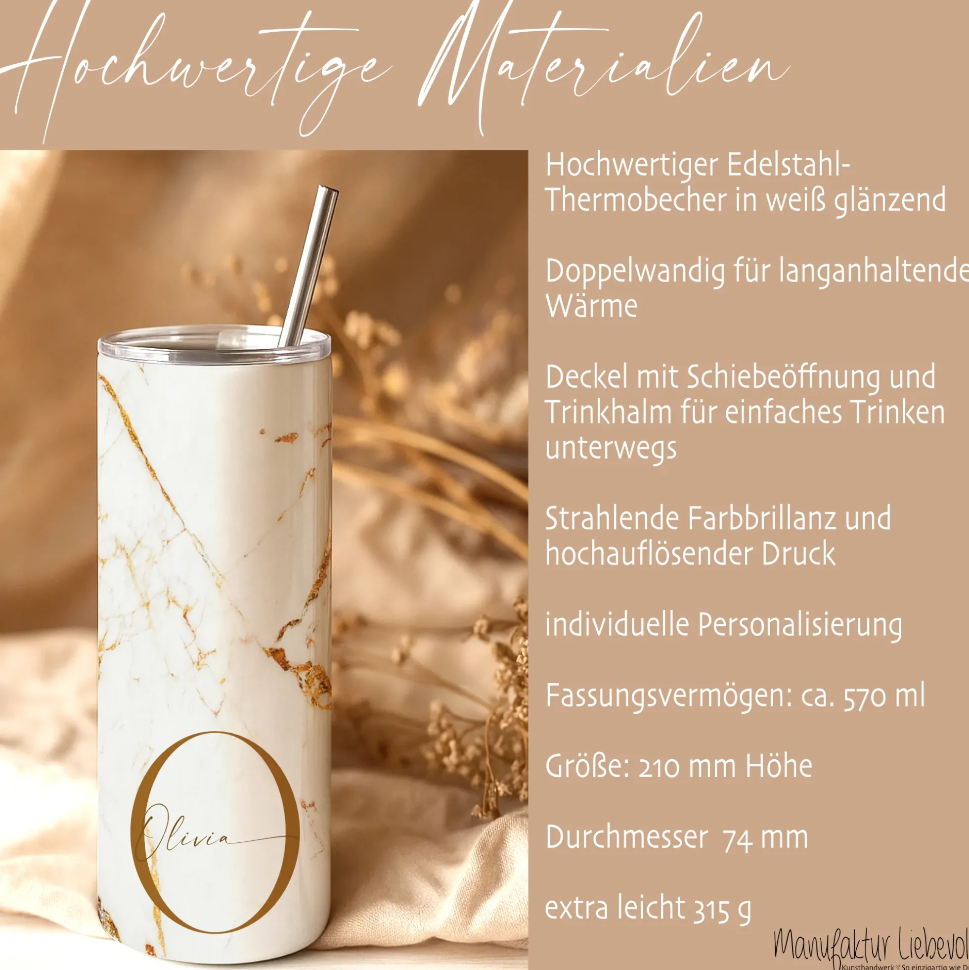 Thermobecher personalisiert 20 oz – Edelstahl Kaffeebecher to go mit Strohhalm, Doppelwandig, Geschenk für Frauen, Beste Freundin Geschenk
