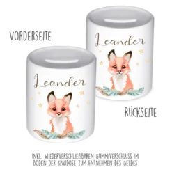 Tiermotiv Spardose Fuchs mit Namen für Kinder | Personalisiertes Geschenk für Mädchen u. Jungen | Originelles Geldgeschenk u. handgefertigte Geschenkidee | 11 Motive zur Auswahl