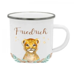 Tolle Kindertasse Hase mit Namen des Kindes | Emaille Trinkbecher für Mädchen u. Jungen I Personalisierte Tasse als besonderes Geschenk | 7 Motivvarianten zur Auswahl