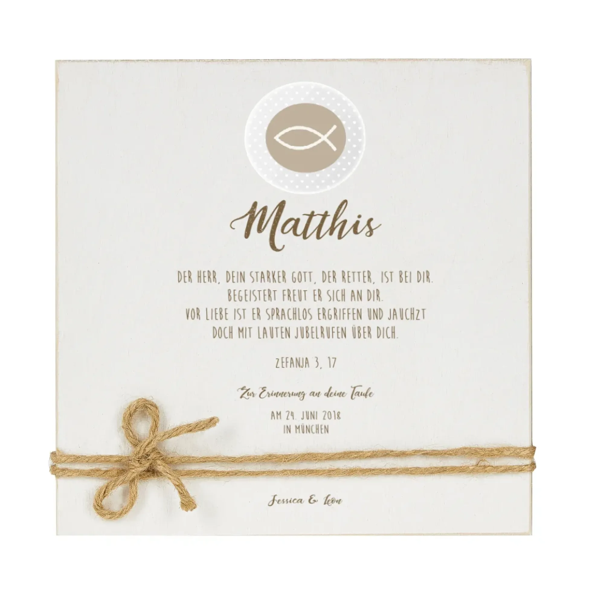 Tolles Geschenk zur Taufe für Jungen | Holzbild mit Namen des Taufkindes, Taufspruch und Taufdatum | Perfektes Taufgeschenk u. bleibende Erinnerung