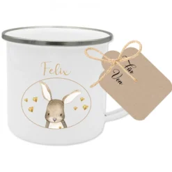 Tolle Tasse für Kinder mit einem braunen Hasen u. dem Namen des Kindes | Liebevolle u. personalisierte Geschenkidee für Jungen u. Mädchen | 5 Motivvarianten zur Auswahl