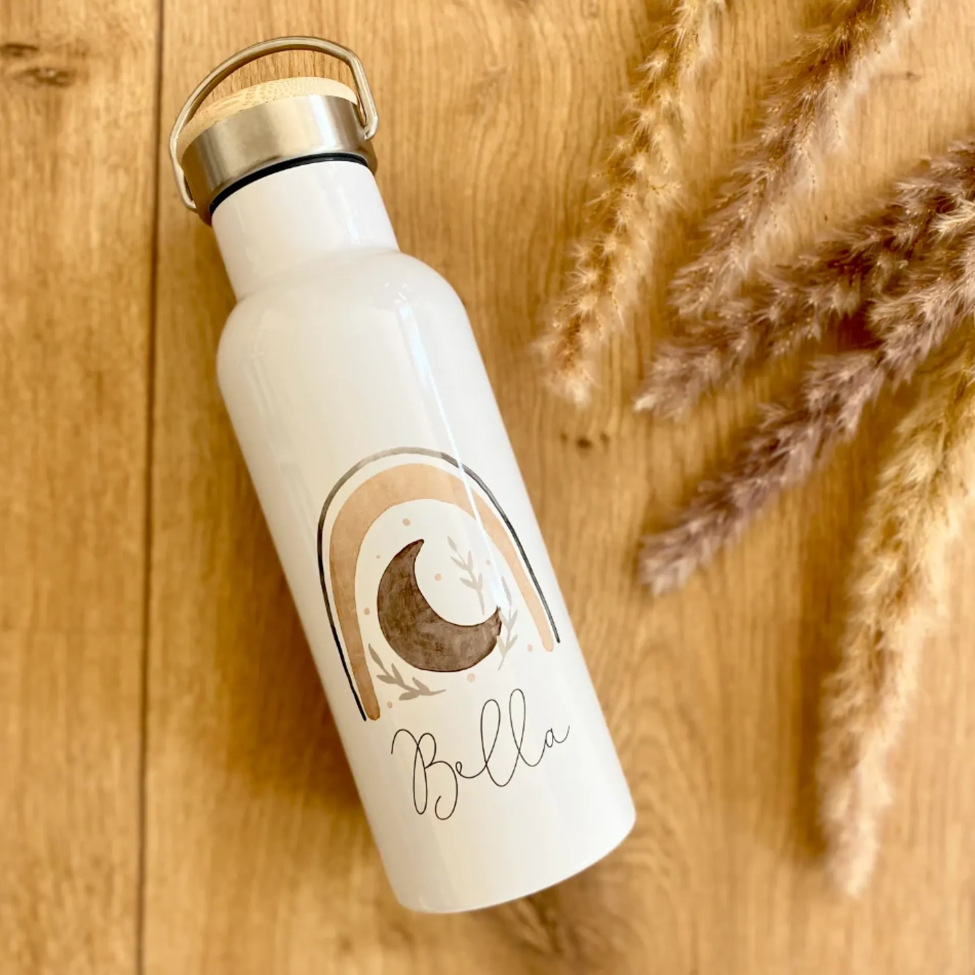 Trinkflasche aus Edelstahl | Motiv Regenbogen | Thermosflasche für Kinder | Personalisiert mit dem Namen | 500ml