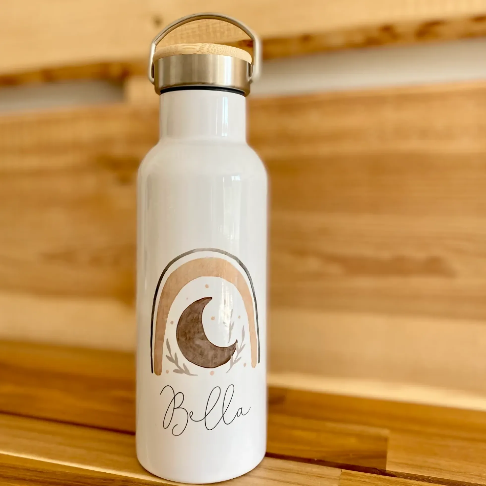 Trinkflasche aus Edelstahl | Motiv Regenbogen | Thermosflasche für Kinder | Personalisiert mit dem Namen | 500ml