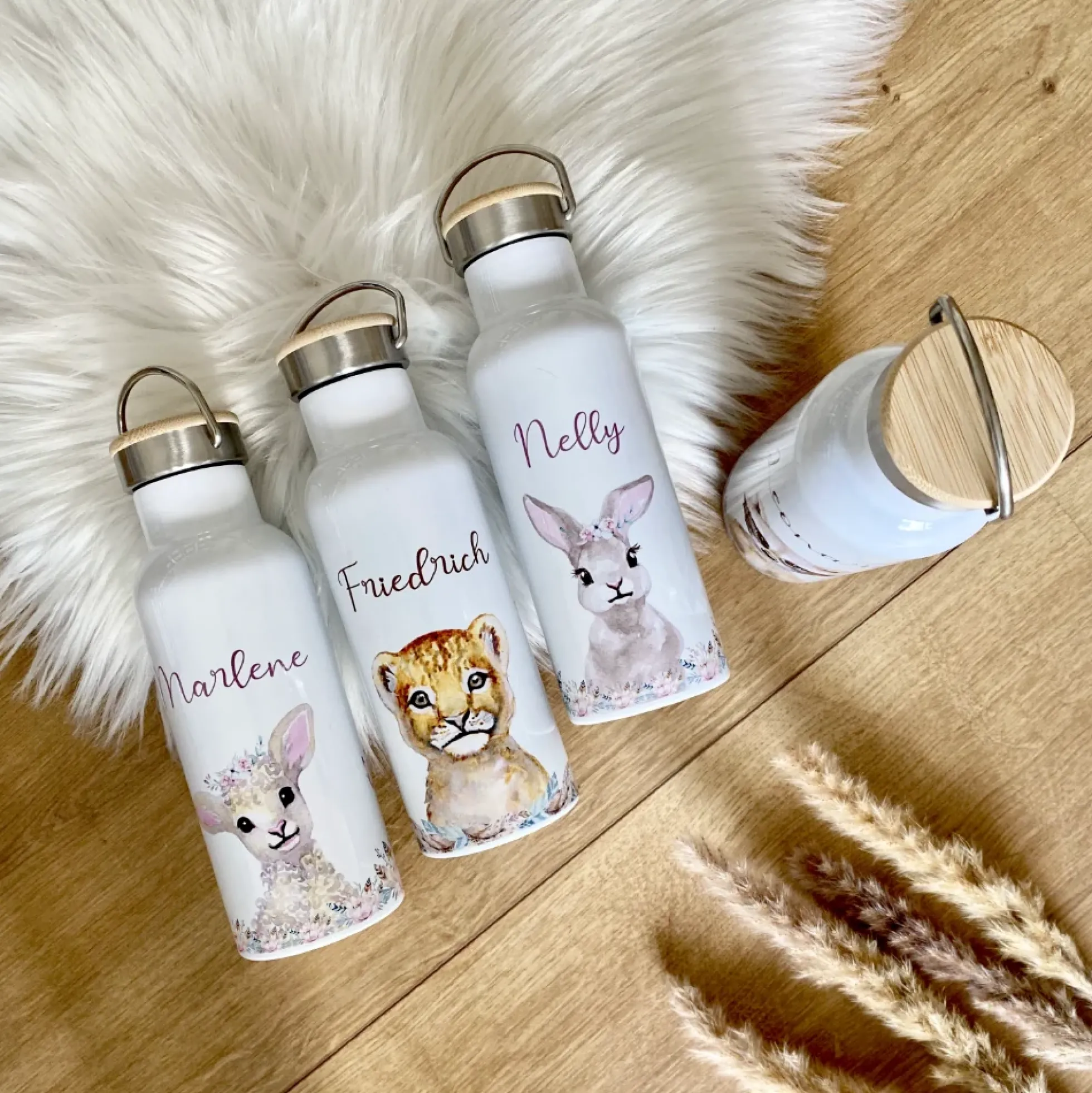 Trinkflasche "Fuchs" mit Namen für Kinder personalisiert | Kindertrinkflasche für Mädchen u. Jungen mit Tiermotiv | Thermosflasche aus Edelstahl | 500ml | 11 Motivvarianten zur Auswahl