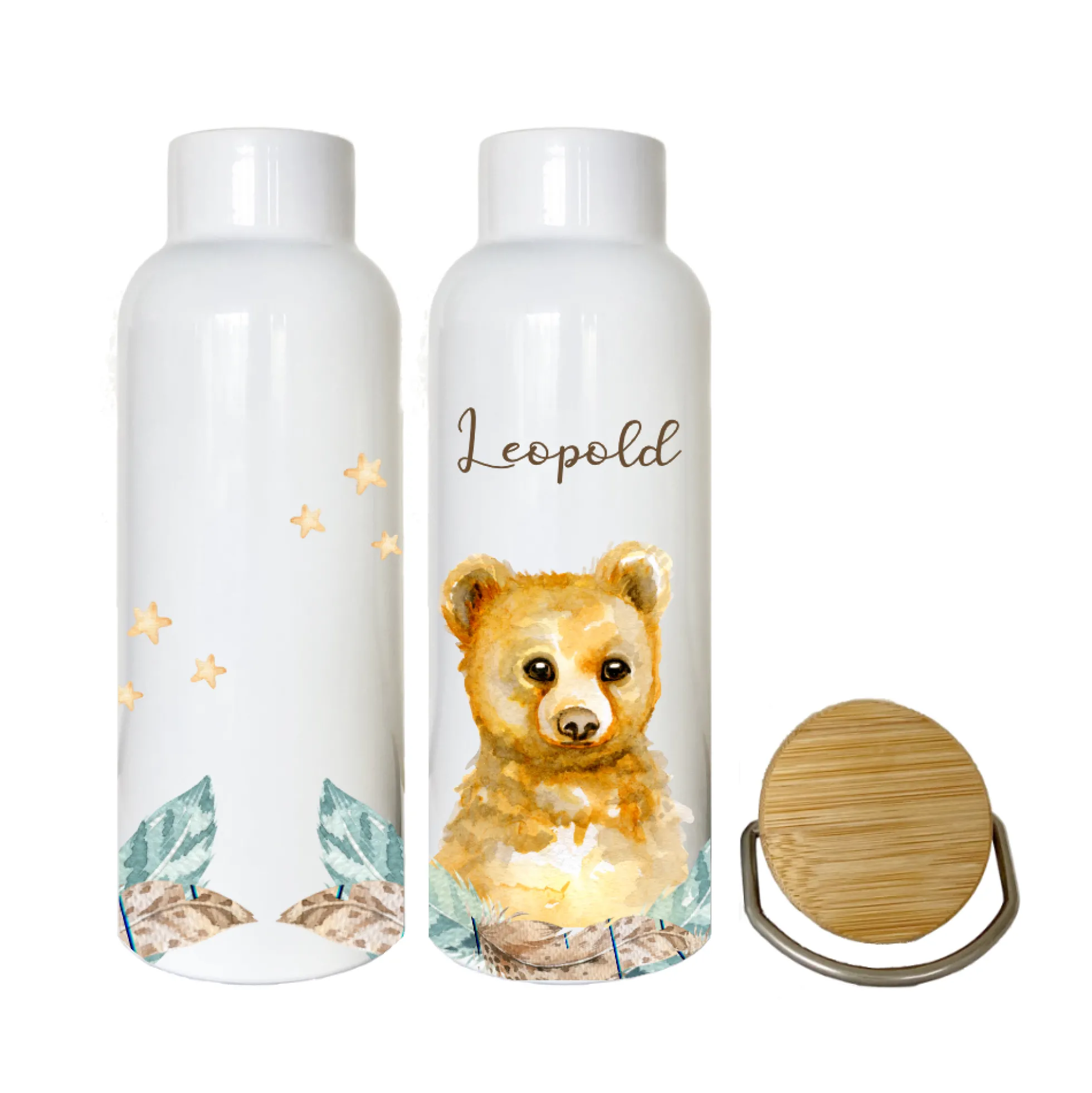 Trinkflasche "Hase" mit Namen für Kinder personalisiert | Kindertrinkflasche für Mädchen u. Jungen mit Tiermotiv | Thermosflasche aus Edelstahl | 500ml | 11 Motivvarianten zur Auswahl