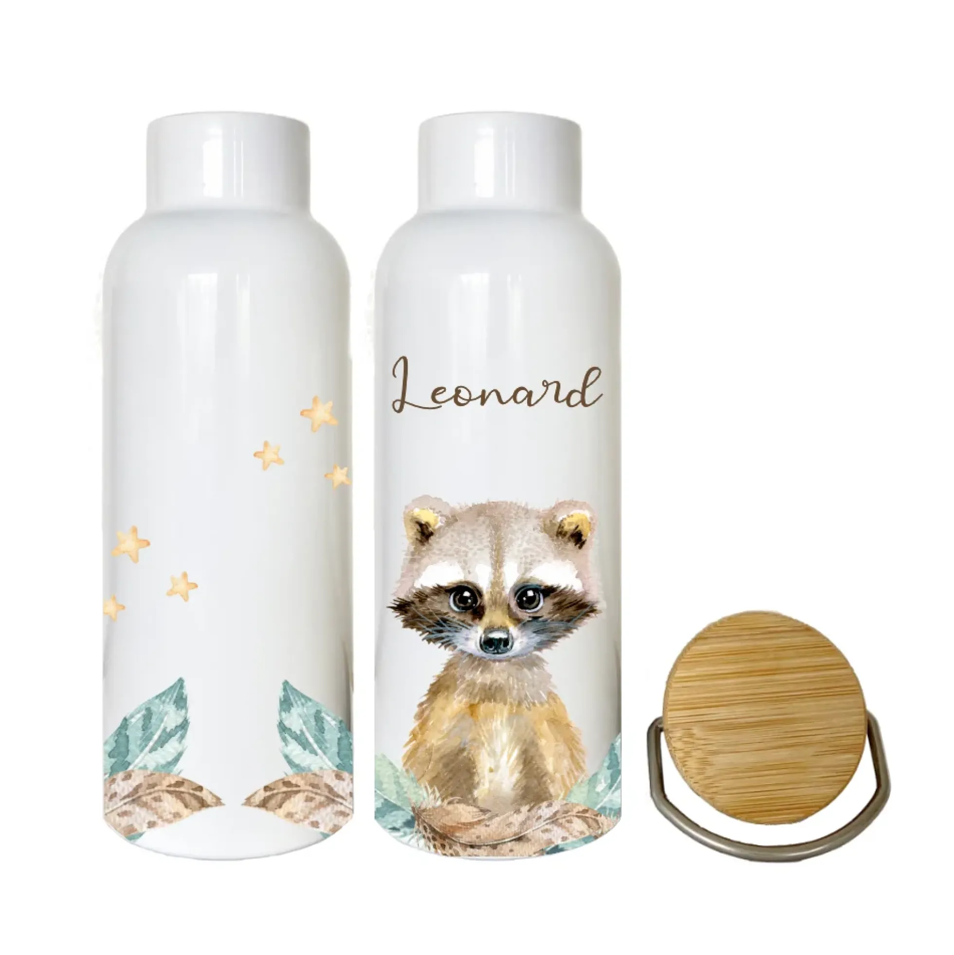 Trinkflasche "Waschbär" mit Namen für Kinder personalisiert | Kindertrinkflasche für Mädchen u. Jungen mit Tiermotiv | Thermosflasche aus Edelstahl | 500ml | 11 Motivvarianten zur Auswahl