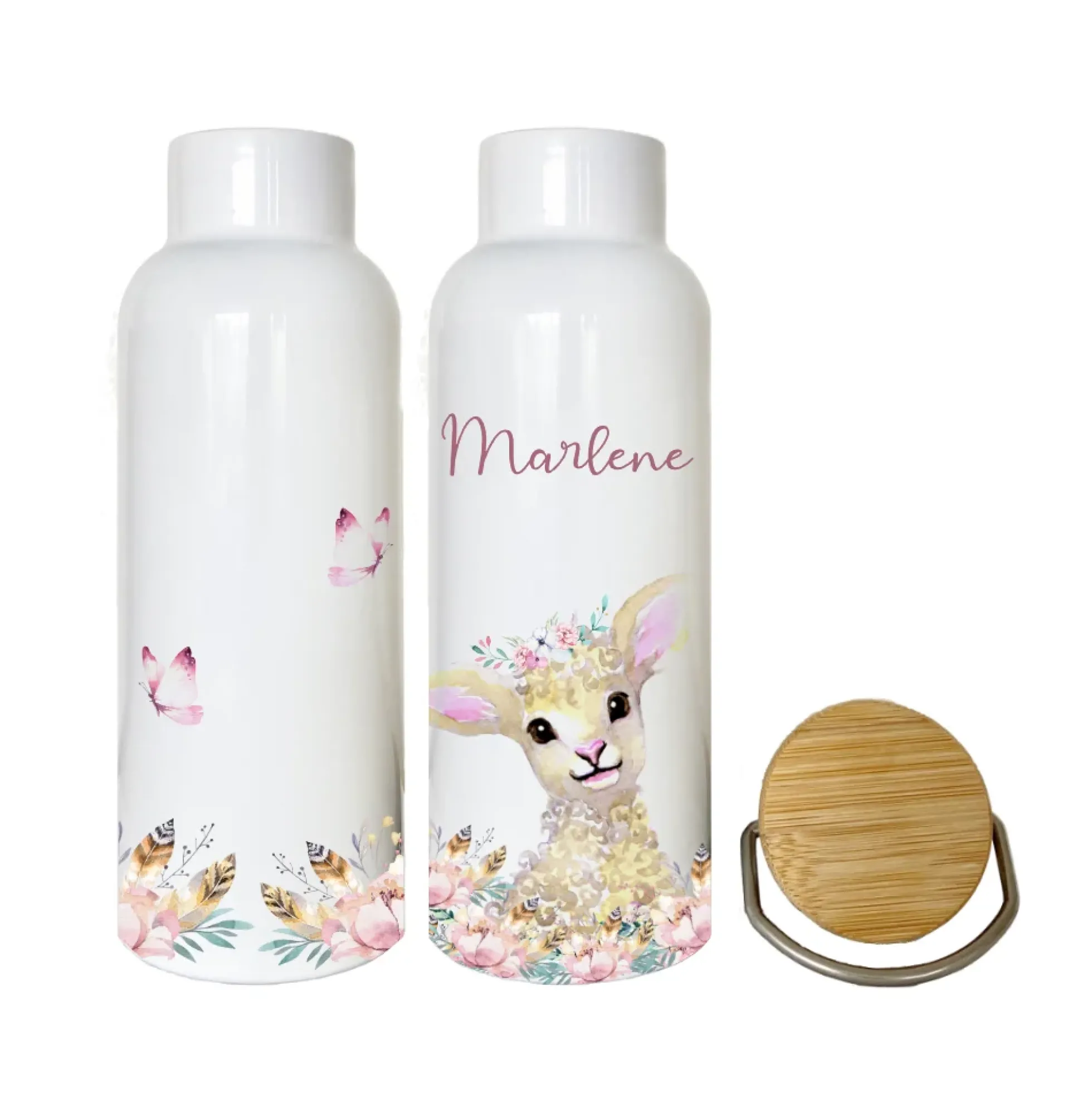 Trinkflasche "Waschbär" mit Namen für Kinder personalisiert | Kindertrinkflasche für Mädchen u. Jungen mit Tiermotiv | Thermosflasche aus Edelstahl | 500ml | 11 Motivvarianten zur Auswahl