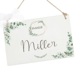 Türschild "Blumen" mit Vornamen u. Familiennamen | Stilvolles Haustürschild aus Holz | Exklusive Geschenkidee | 2 Größen u. 2 Motivvarianten zur Auswahl