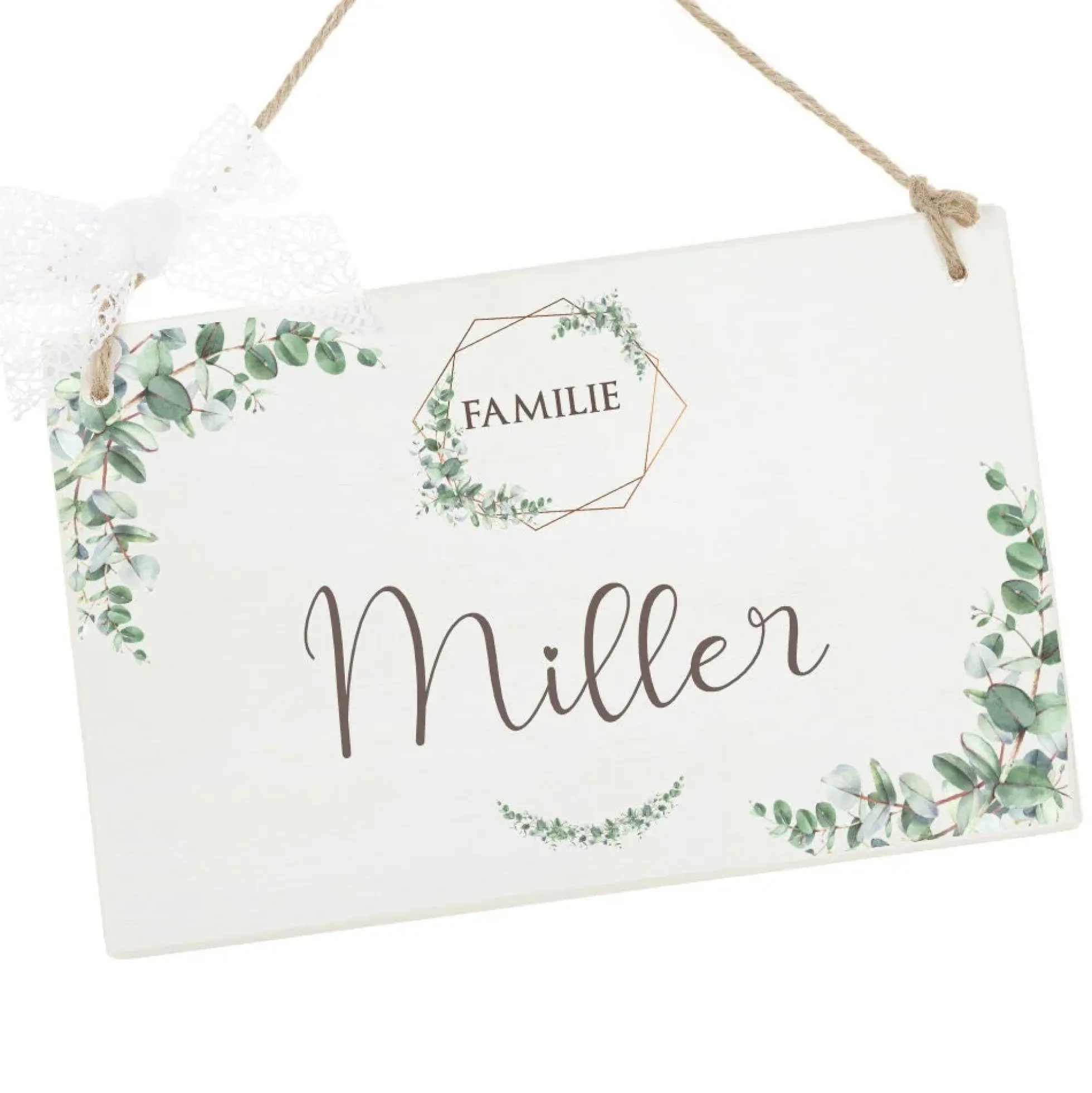 Türschild "Blumen" mit Vornamen u. Familiennamen | Stilvolles Haustürschild aus Holz | Exklusive Geschenkidee | 2 Größen u. 2 Motivvarianten zur Auswahl