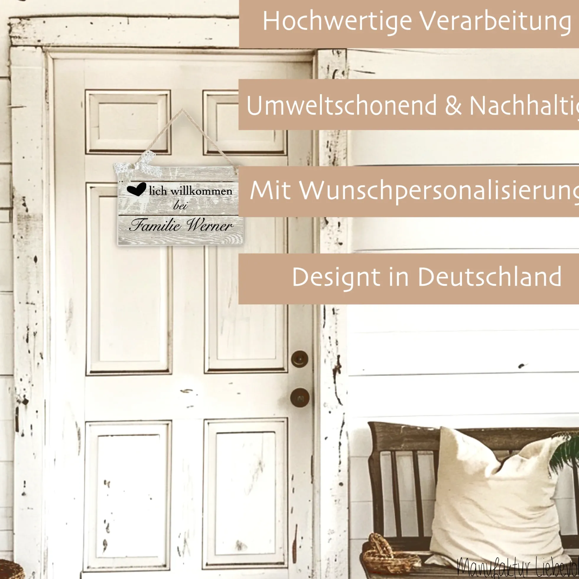 Türschild Familie personalisiertes Türschild "Herzlich Willkommen bei Familie" | Handgefertigtes Haustürschild aus Holz | 2 Größen zur Auswahl