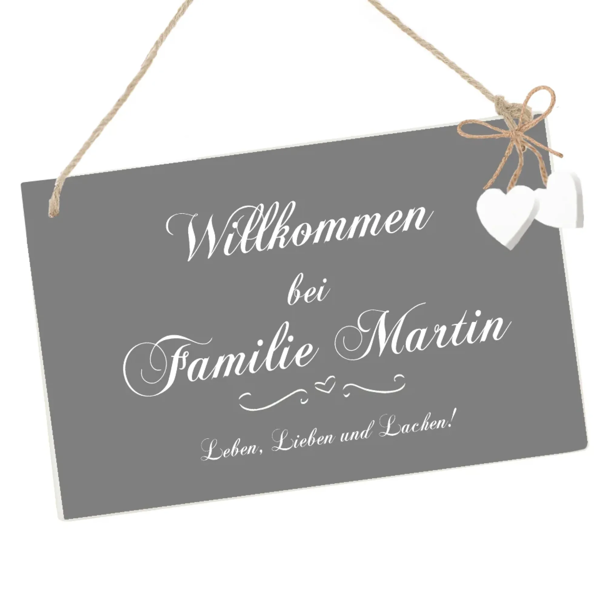 Türschild in Grau | personalisiert mit dem Namen der Familie aus Holz | 2 Größen zur Auswahl
