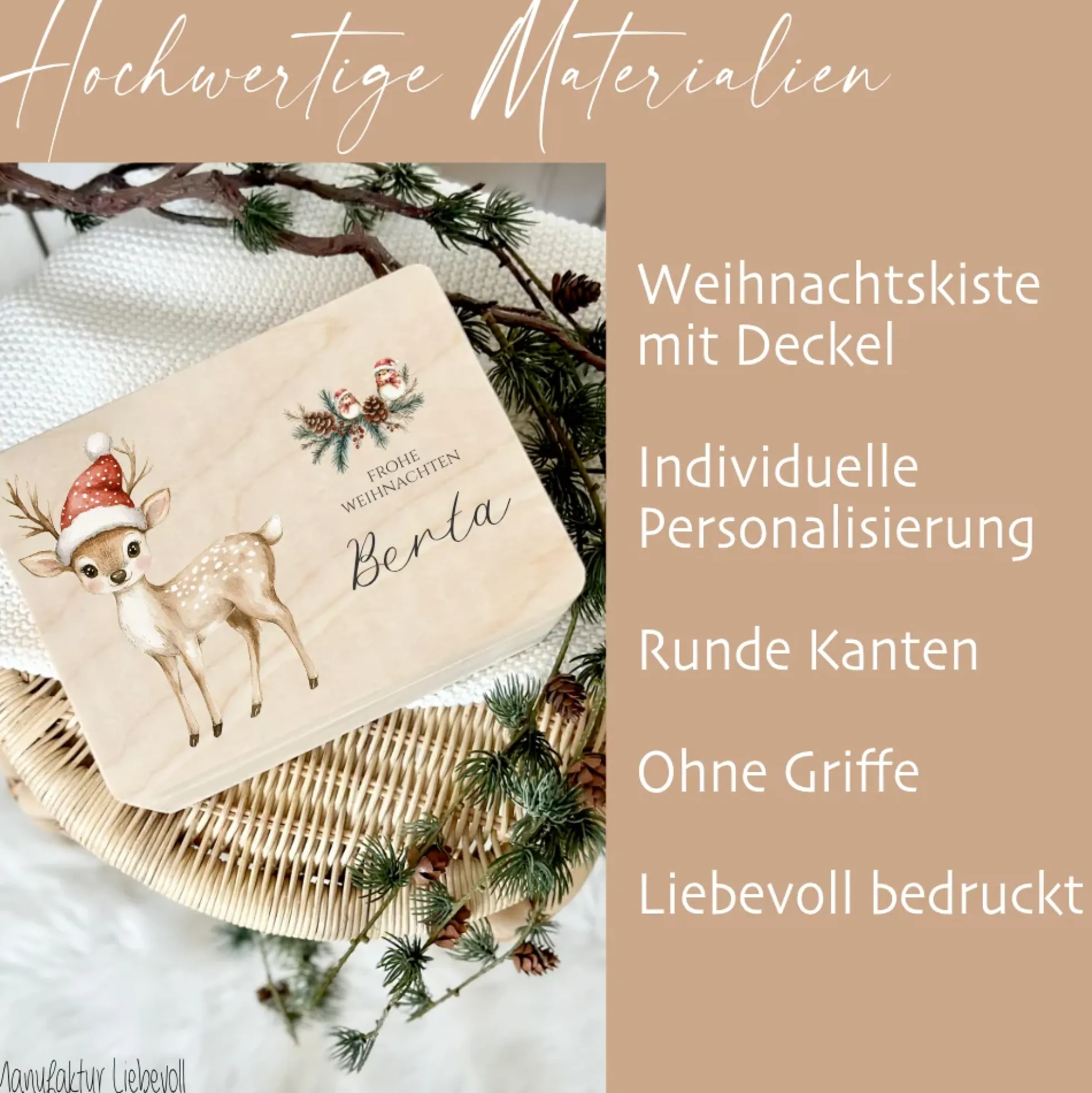 Weihnachten Holzbox Personalisiert Reh Holzbox Geschenk Frohe Weihnachten Personalisierte Heiligabend Box für Kinder Rehkitz Weihnachtsbox