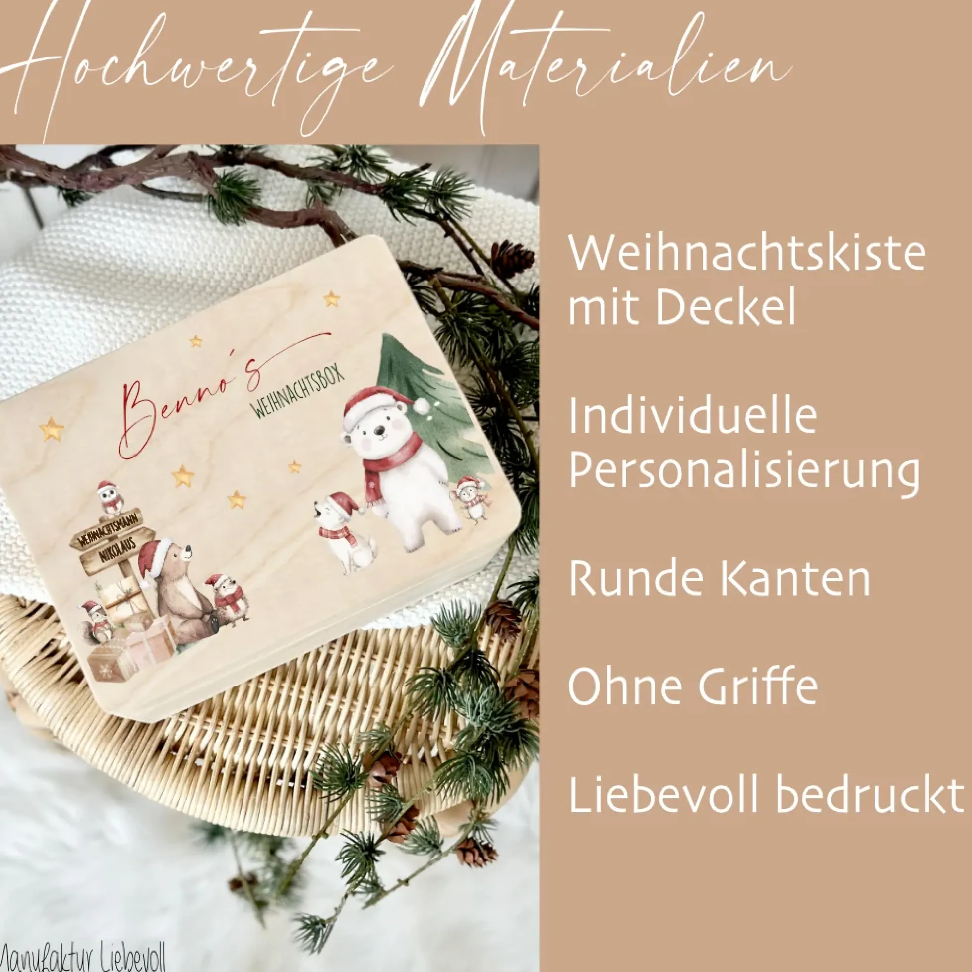 Weihnachten Holzkiste Personalisiert Holzbox Geschenk Frohe Weihnachten Personalisierte Heiligabend Box für Kinder Weihnachtsbox