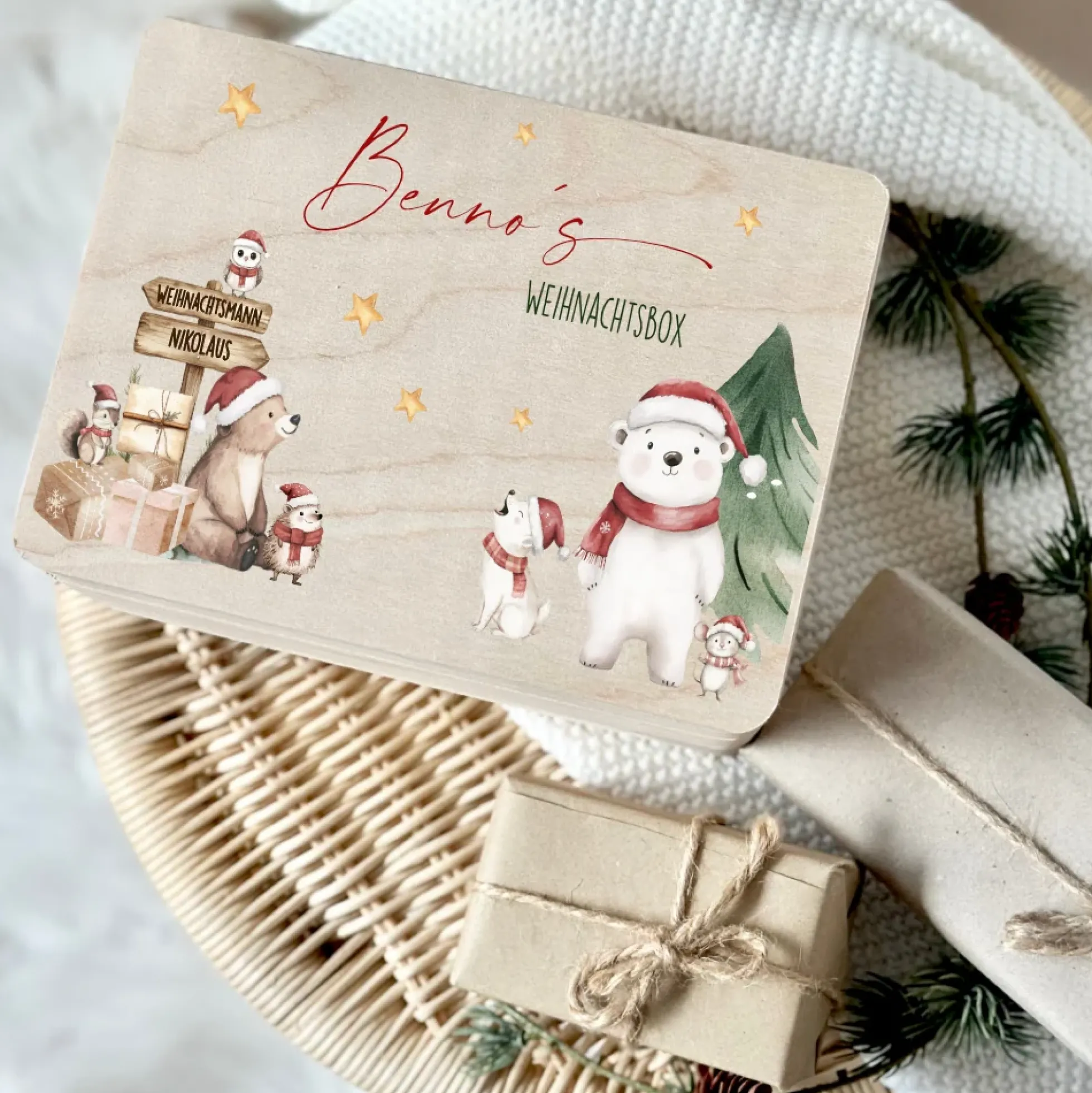 Weihnachten Holzkiste Personalisiert Holzbox Geschenk Frohe Weihnachten Personalisierte Heiligabend Box für Kinder Weihnachtsbox