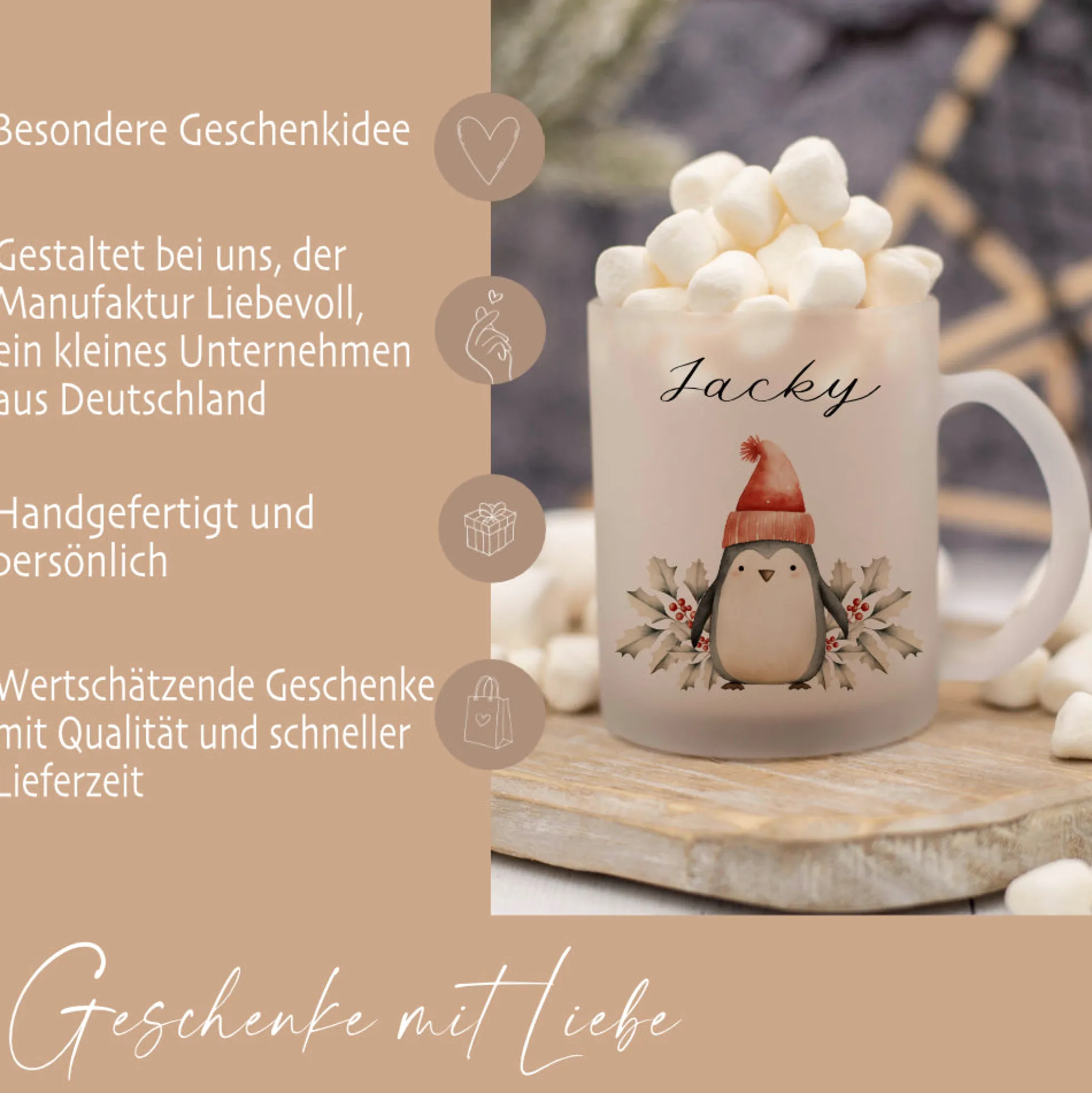 Weihnachten Tasse Geschenk Personalisiert Weihnachtstasse Glas Glastasse Glühweintasse Weihnachtspunsch | Große Motivauswahl