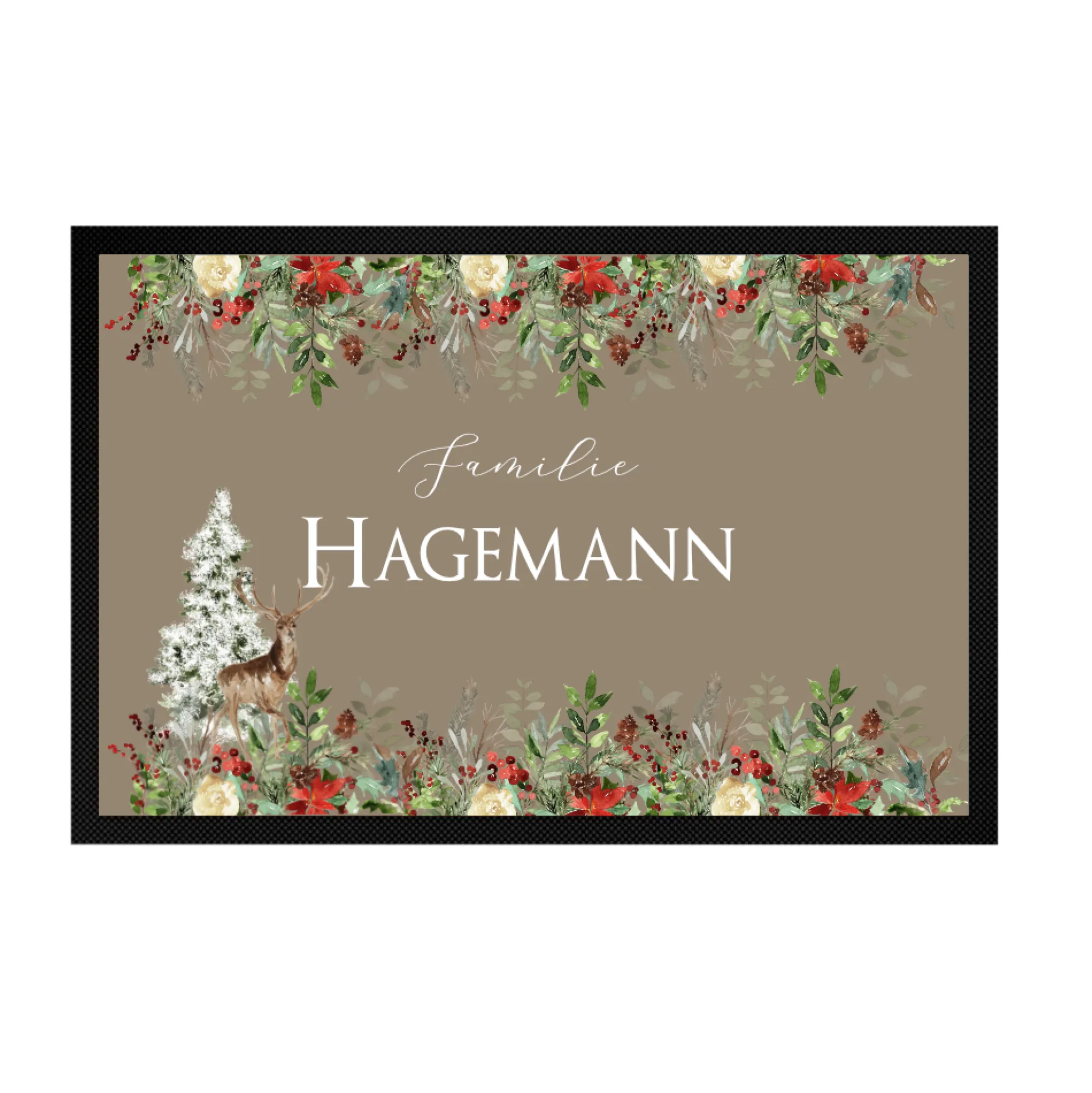 Weihnachtliche Fußmatte personalisiert mit dem Namen der Familie | Weihnachtsgeschenk und Weihnachtsdeko für die Haustür | Weihnachtslandschaft