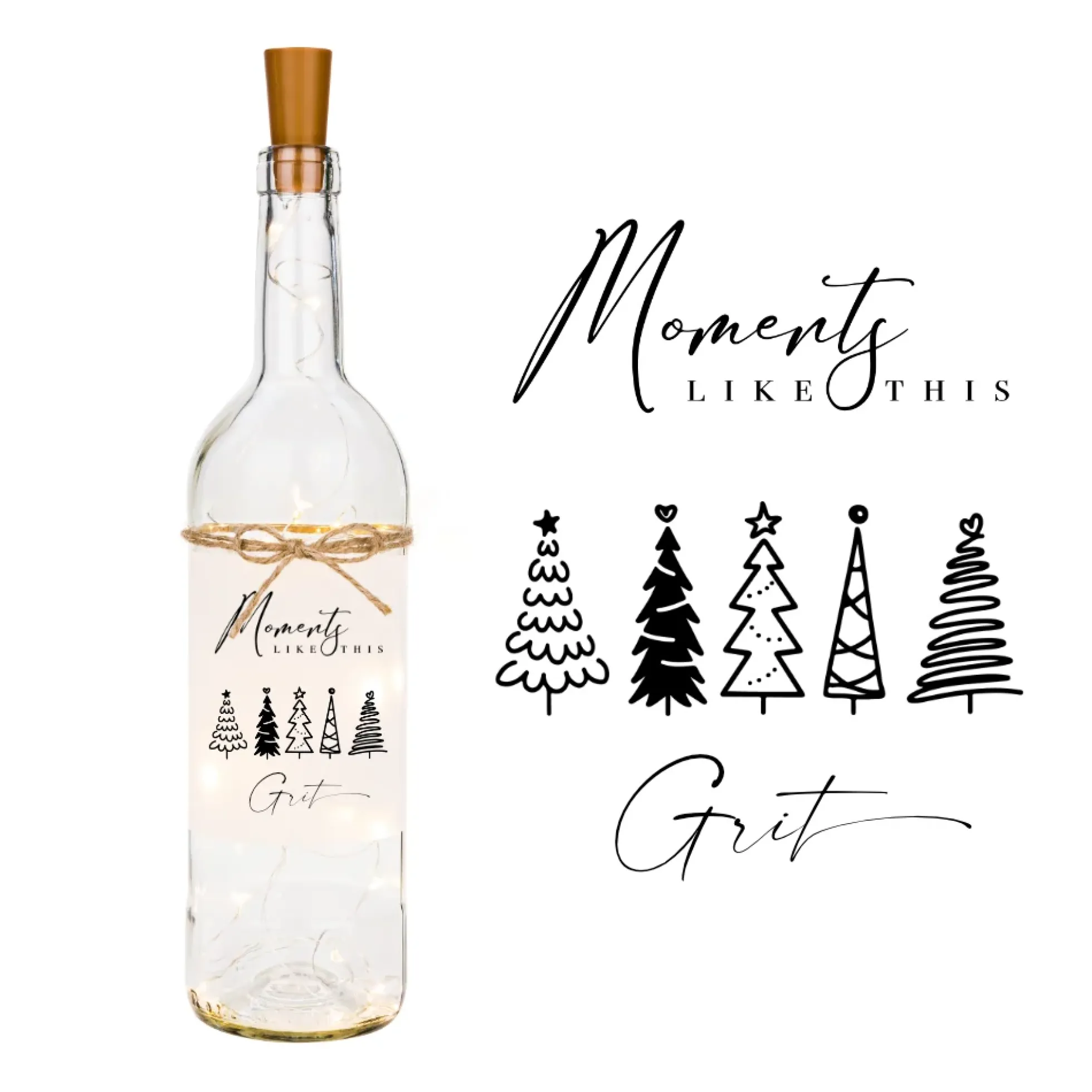 Weihnachtliches Flaschenlicht "Moments like this“ mit dem Namen personalisiert | Weihnachtsgeschenk u. winterliche Dekoration | Geschenk zum Nikolaus und zu Weihnachten