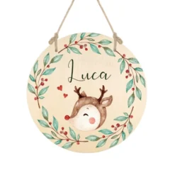 Weihnachtliches Namensschild für Kinder mit einem Rentier | Personalisiertes Holzschild für Mädchen u. Jungen zu Weihnachten | Tolle Weihnachtsdekoration für das Kinderzimmer