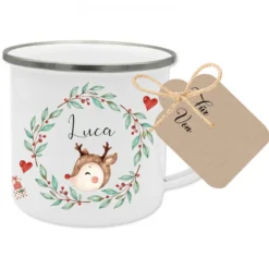 Weihnachtliches Namensschild für Kinder mit einem Rentier | Personalisiertes Holzschild für Mädchen u. Jungen zu Weihnachten | Tolle Weihnachtsdekoration für das Kinderzimmer
