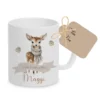 Weihnachtliche Tasse für Kinder, Tasse aus Keramik "Frohe Weihnachten" mit Rehkitz und Namen