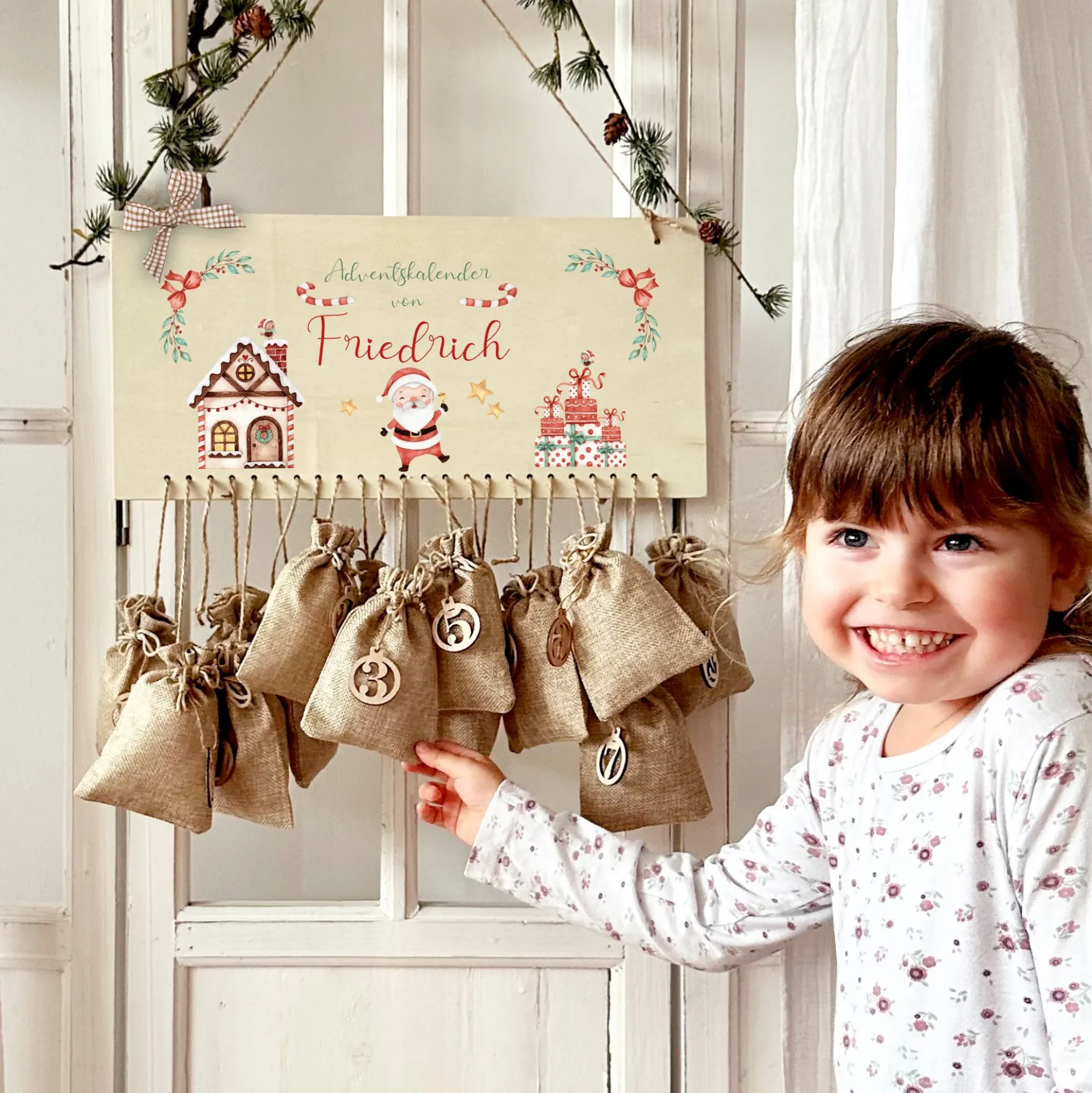Weihnachtsmann Adventskalender zum Befüllen Personalisiert für Kinder mit Name