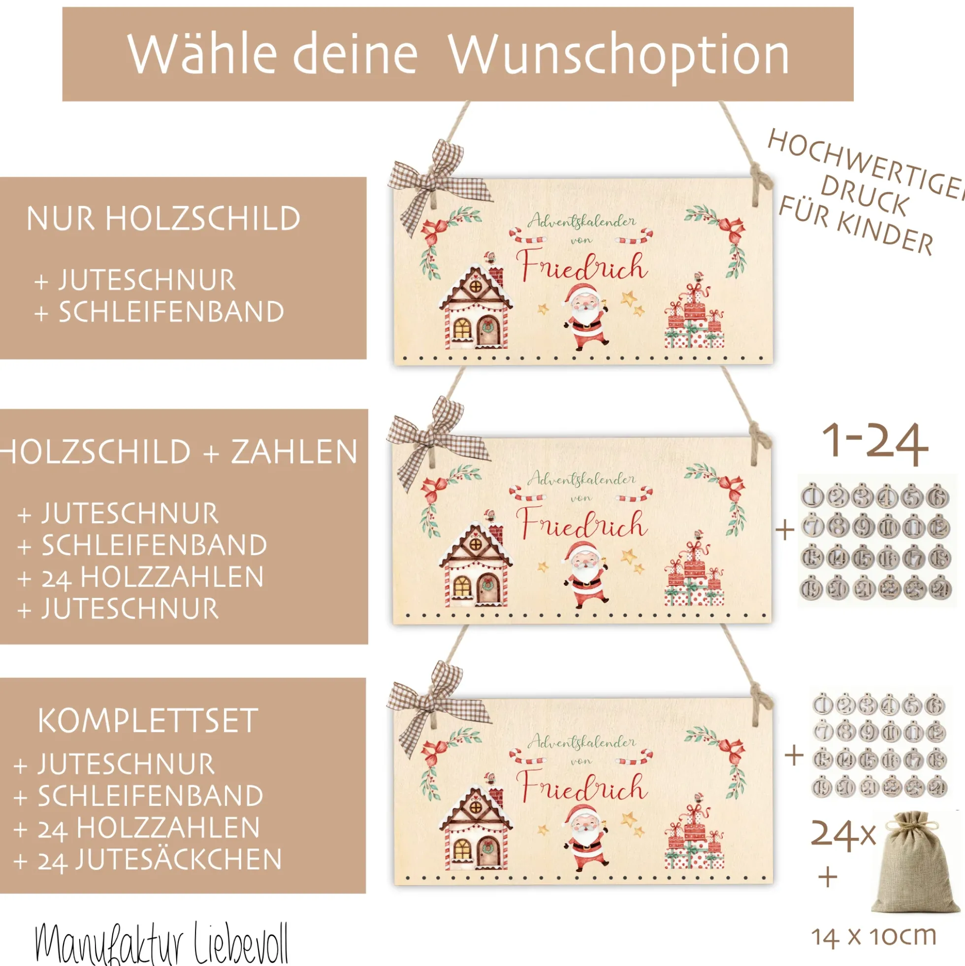 Weihnachtsmann Adventskalender zum Befüllen Personalisiert für Kinder mit Name