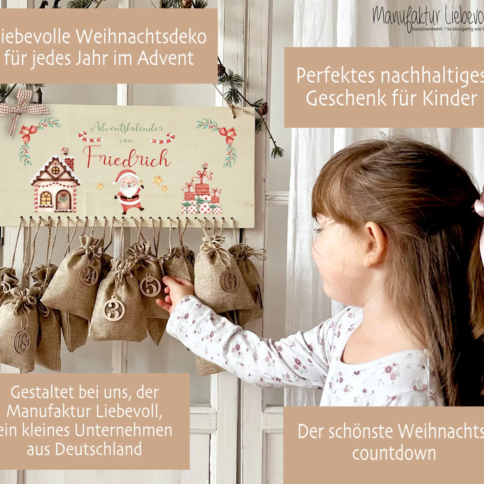 Weihnachtsmann Adventskalender zum Befüllen Personalisiert für Kinder mit Name