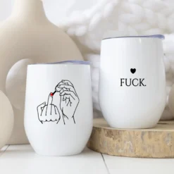 Weinglas to go mit Deckel, Thermobecher Edelstahl Becher, Sektbecher, Spruch Mittelfinger Fuck