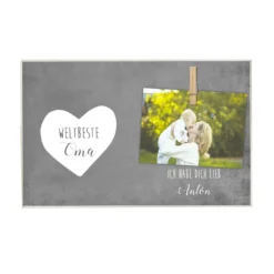 Weltbeste Oma Personalisiertes Geschenk für Großmütter | Fotogeschenk mit Holzklammer zum individuellen Befestigen eines Fotos