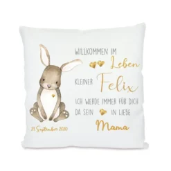 Willkommen im Leben | Persönliches Geschenk mit Widmung zur Geburt | Verschenke ein personalisiertes Babykissen mit Namen des Neugeborenen und dem Geburtsdatum | 4 Varianten zur Auswahl