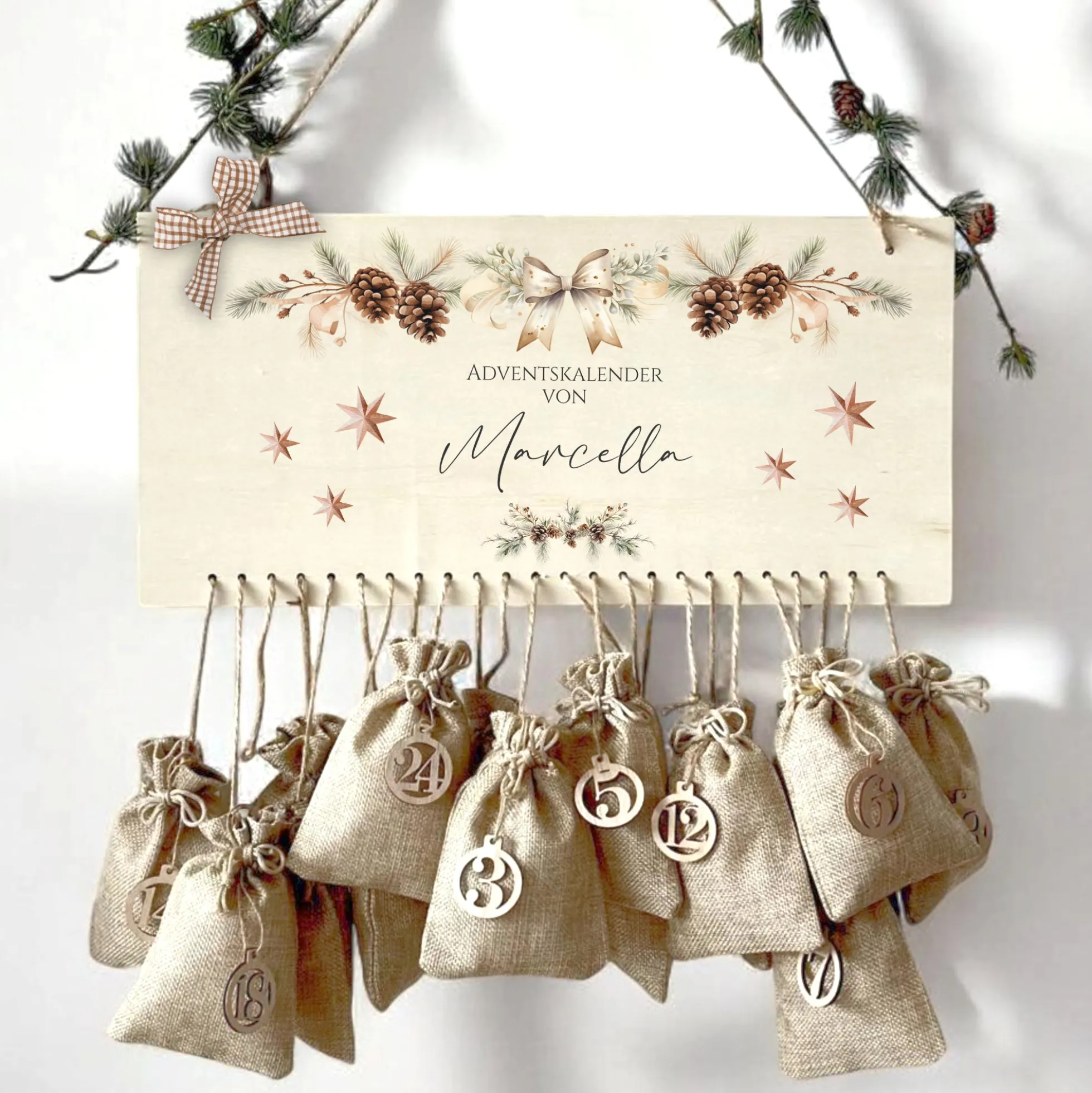 Winterlicher Adventskalender Personalisiert für Männer und Frauen zum Befüllen aus Holz