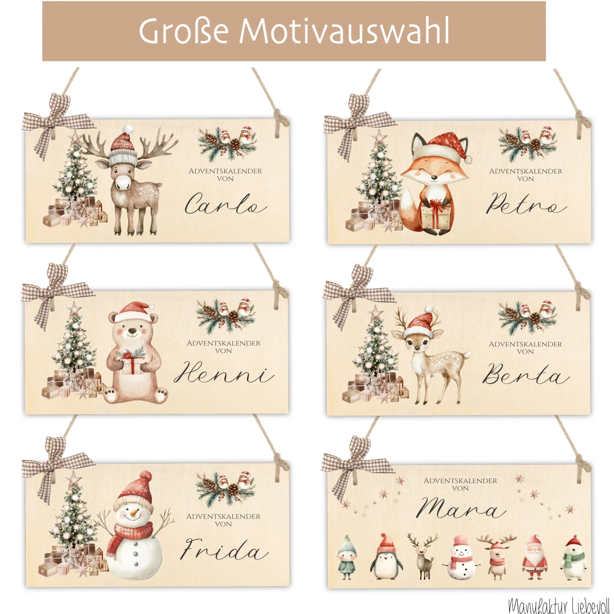 XL Adventskalender "Elch" mit Namen aus Stoff mit Holzschild, Zahlen & Jutesäckchen personalisierter Kinder Adventskalender Befüllen Mädchen Jungen