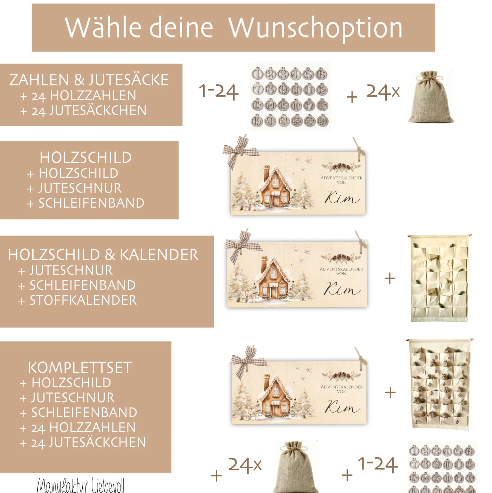 XL Adventskalender "Winterhaus" mit Namen zum Befüllen Stoff Adventskalender Geschenk Weihnachten Frauen Männer