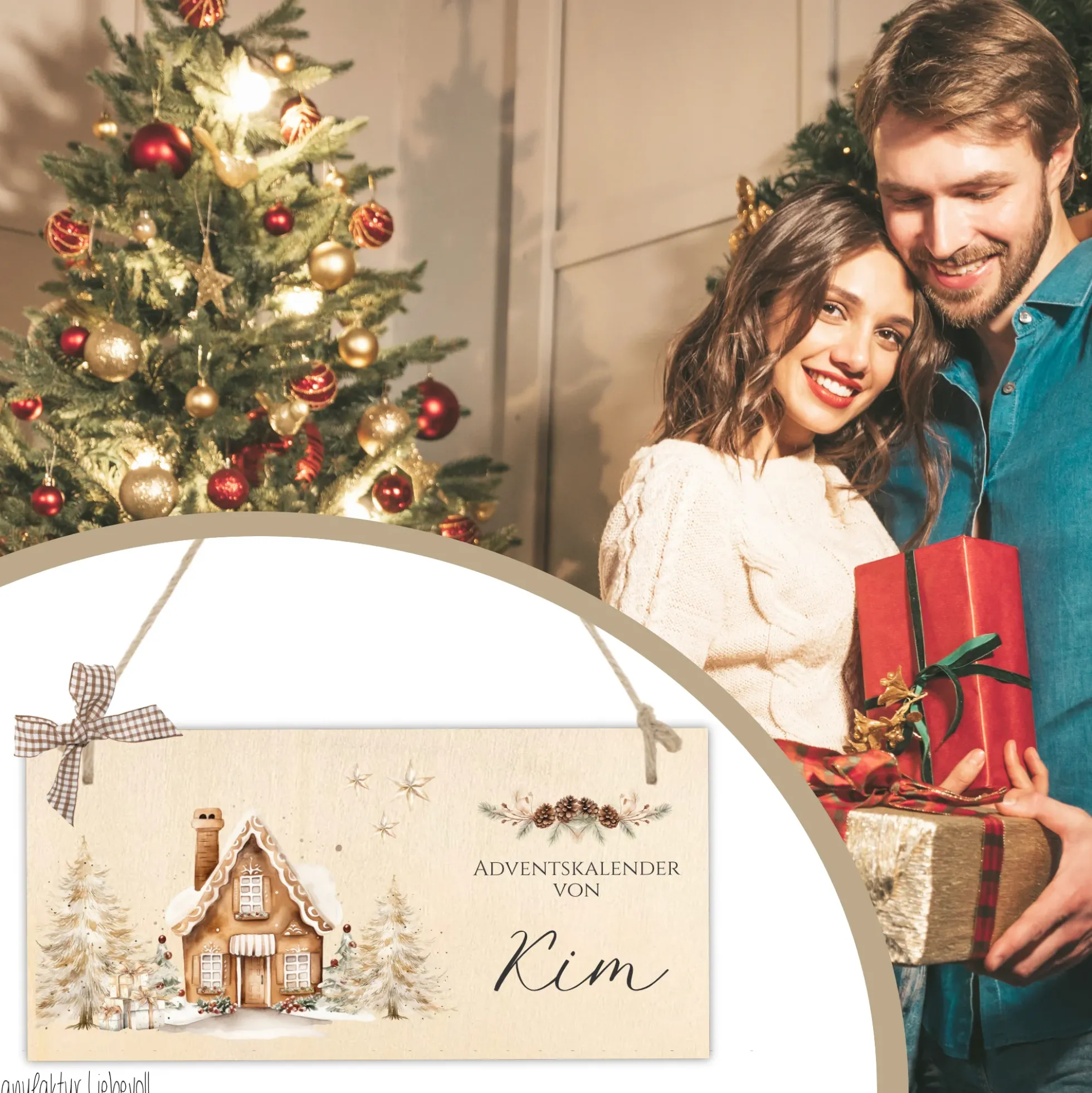 XL Adventskalender "Winterhaus" mit Namen zum Befüllen Stoff Adventskalender Geschenk Weihnachten Frauen Männer